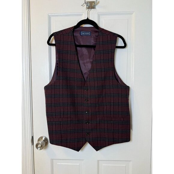Paul Fredrick Deep Purple Dark Grey Plaid Men's Wool Vest Size 40 - Picture 1 of 10